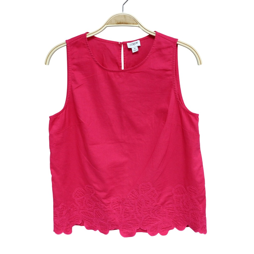 J.Crew Factory Linen Cotton Embroidered Floral Trim Tank Top S Pink Summer Beach